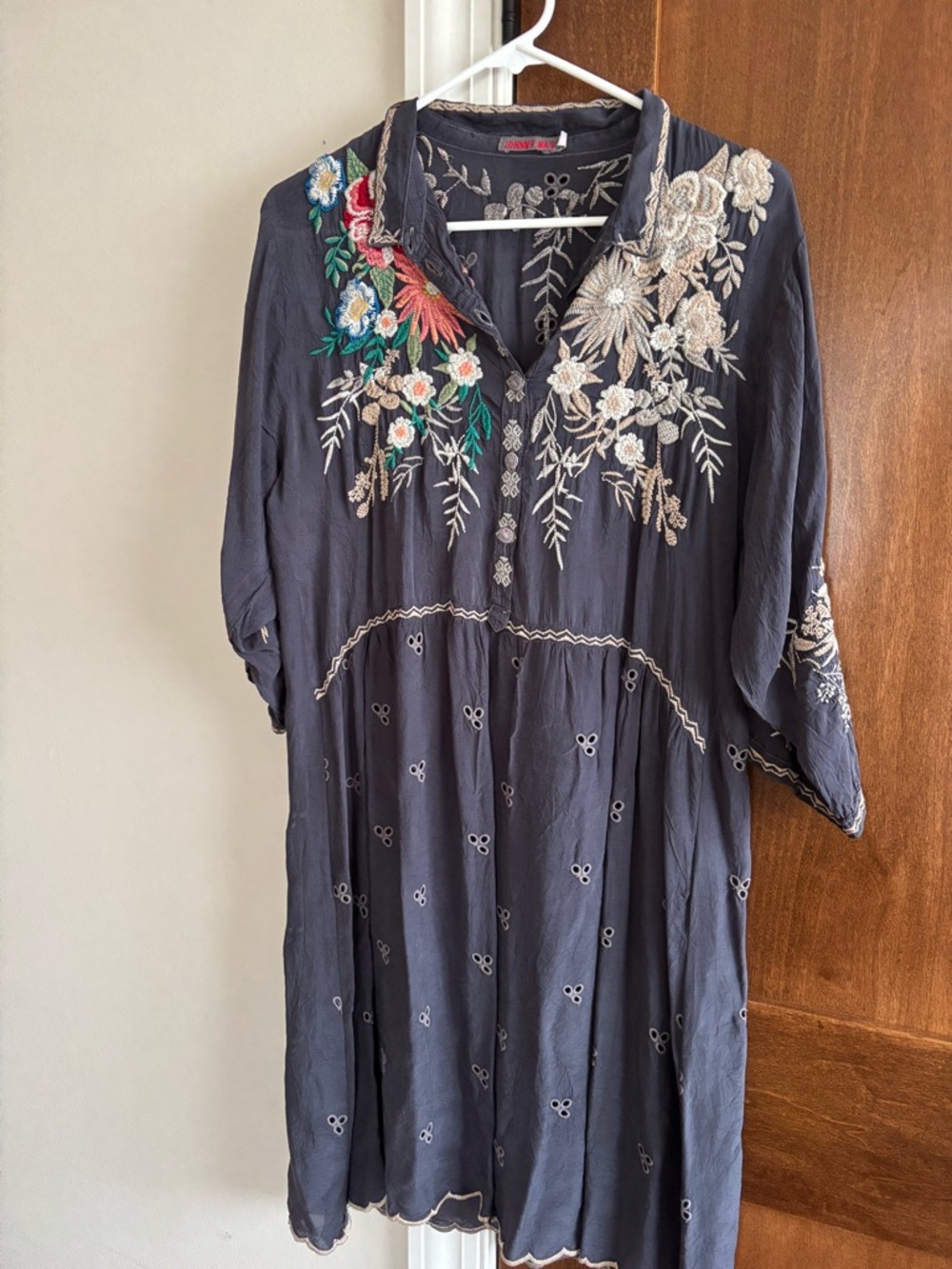 Johnny Was Black Embroidered Detail Top